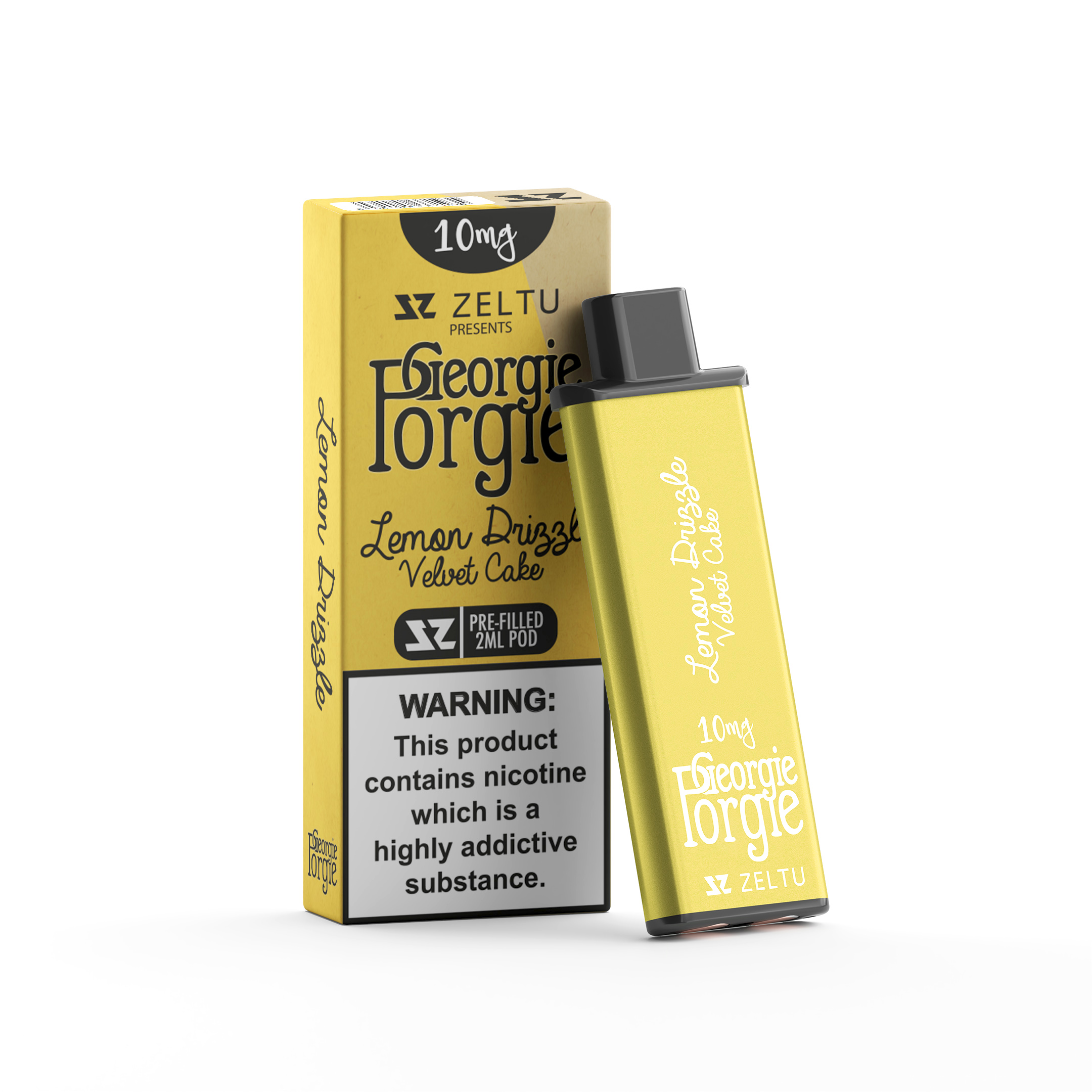 Georgie Porgie (1) Lemon drizzle vape with warning label
