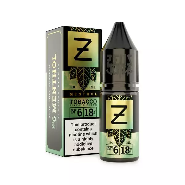 6 menthol zeus tobacco 18mg 10ml freebase white